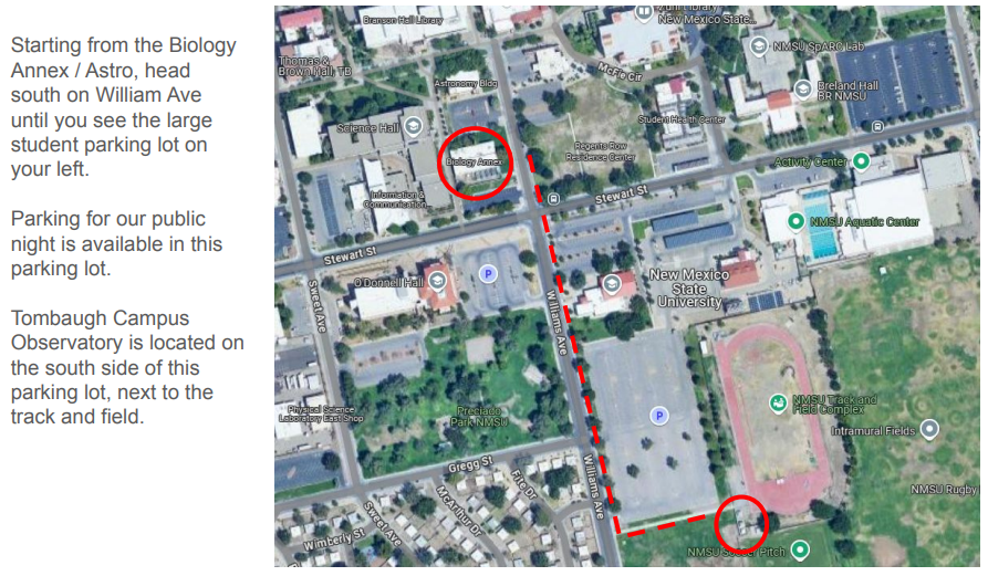 Directions on how to get to Tombaugh from the Biology Annex / Astronomy building on campus.